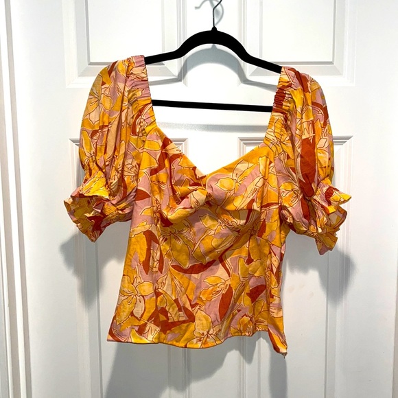 Sweetheart Puff Sleeve corset Top NWOT NINE WEST smocked floral Large L - Picture 2 of 10